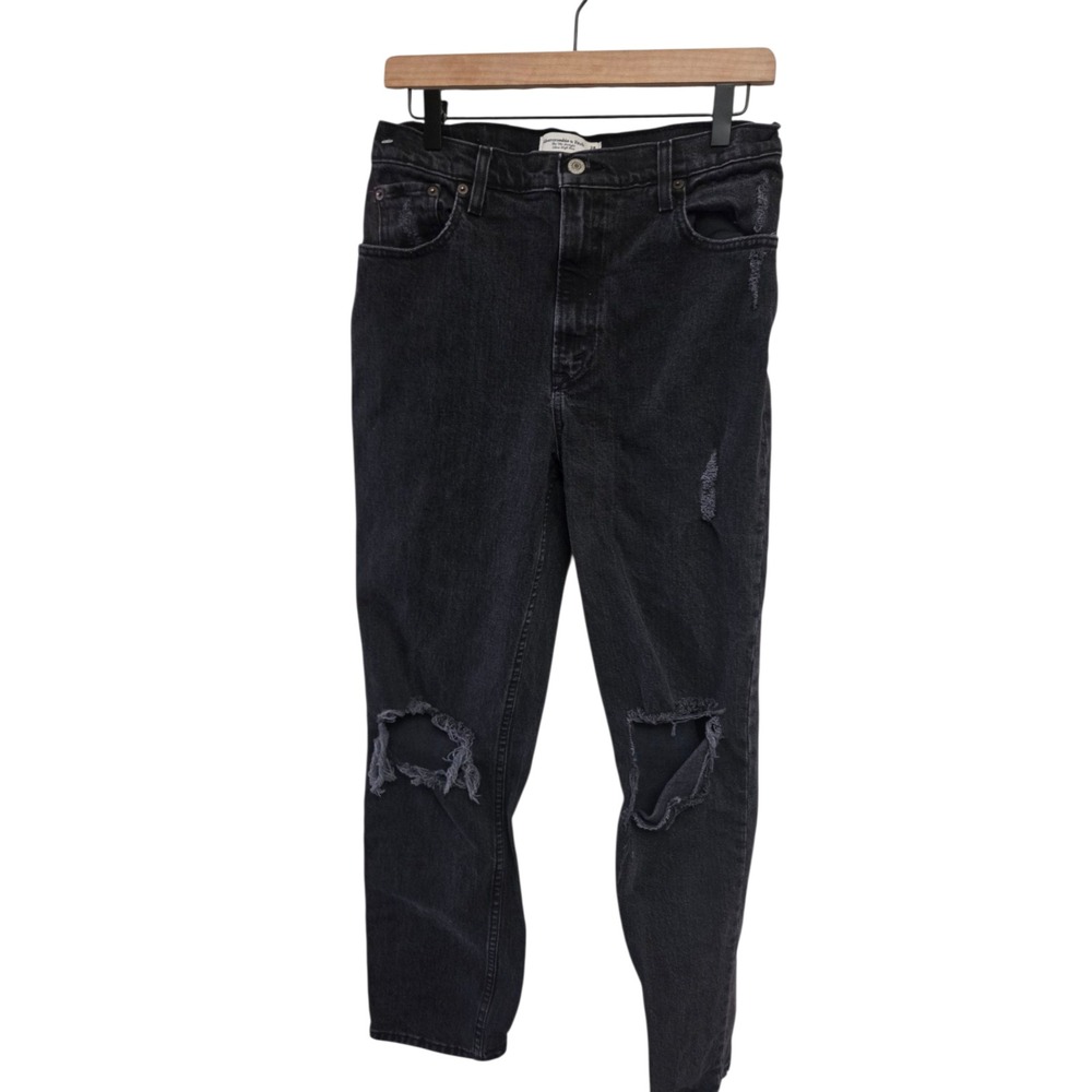 Abercrombie Fitch 90s Straight Ultra High Rise Distressed Black Jeans Women‎ 28